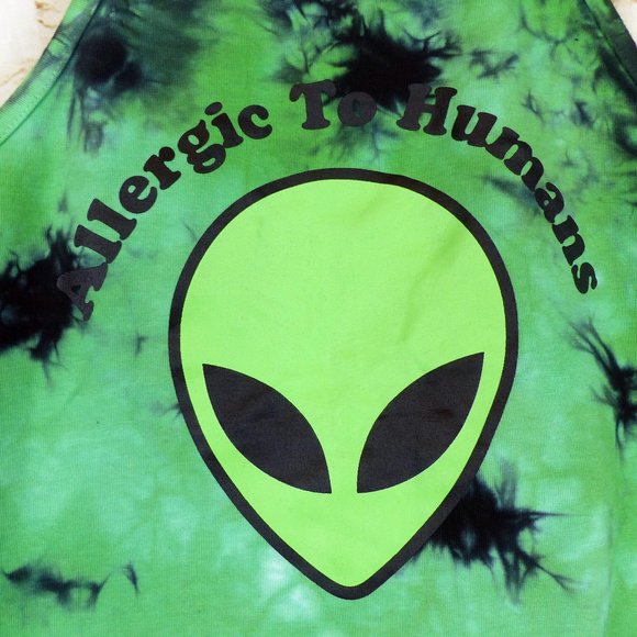 Hot Topic Alien Tie-Dye Halter Top Womens M Green Allergic To Humans Rave Kawaii - Picture 5 of 12